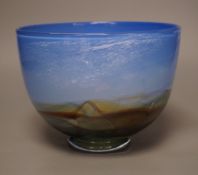 An Art Glass bowl depicting a landscape of the Scottish Highlands, 1984, 15.5cm tall