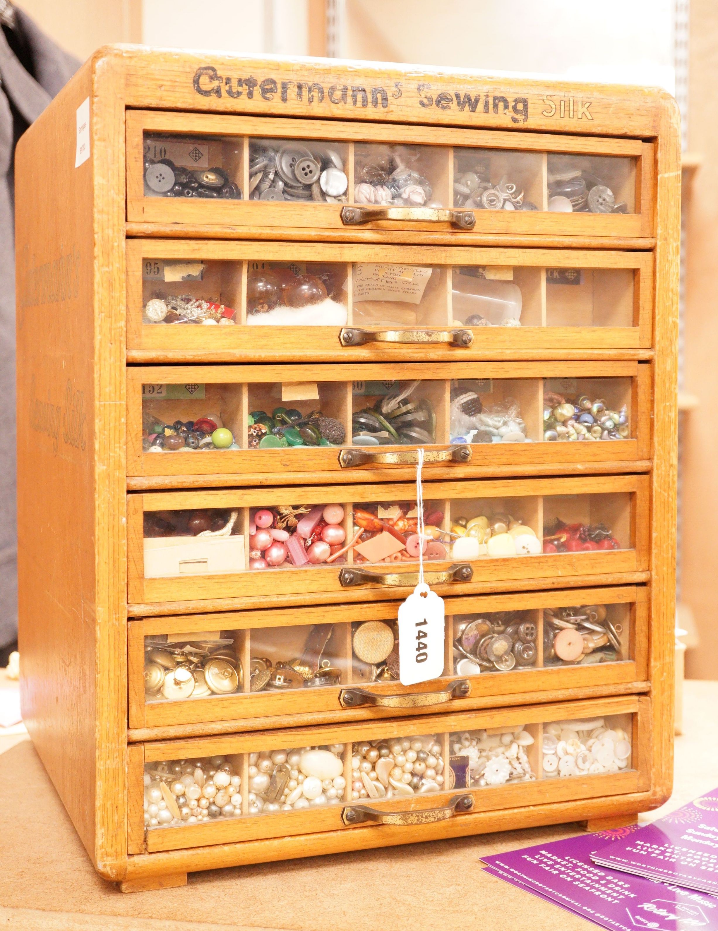 A 'Gutermann's Sewing Silk' merchants display case with contents
