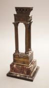A late 19th century Grand Tour style bronze, temple ruins ‘Estitver’ on marble base, total height