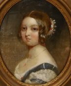 19th century English School, reverse portrait on glass, Portrait of a young Queen Victoria, 26 x