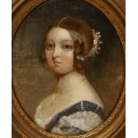 19th century English School, reverse portrait on glass, Portrait of a young Queen Victoria, 26 x