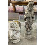 Two reconstituted stone garden statues, larger height 102cm