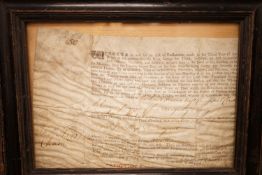 A framed Press Gang exemption for Adam Waterhouse of HMS Foudroyant, dated 1763