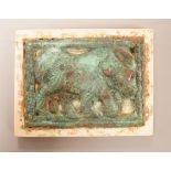 A Chinese burnt jade and bronze plaque