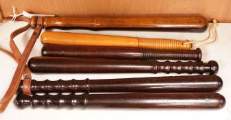 A collection of six assorted 19th century constabulary truncheons in varying woods