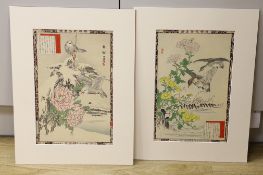 Kono Bairei (1844-1895), two Japanese woodblock prints, Studies of birds and flowers, 36 x 24cm,