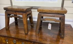 A pair of Chinese pine stools, length 30cm, depth 21cm, height 31cm