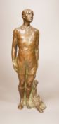 An early 20th century bronze figural element, standing figure, ex sporting presentation, 30cm