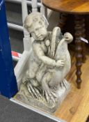 A late 19th century sculpted white marble cherub and frog fountain, height 66cm