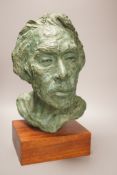 June Rolls, plaster bust of Larry Hodges on hardwood stand 42cm total height, Society of Portrait