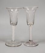 A pair of soda glass Jacobite style wine glasses, 15cm