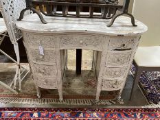 A 20th century white painted carved walnut kidney shaped dressing table, width 107cm, depth 60cm,