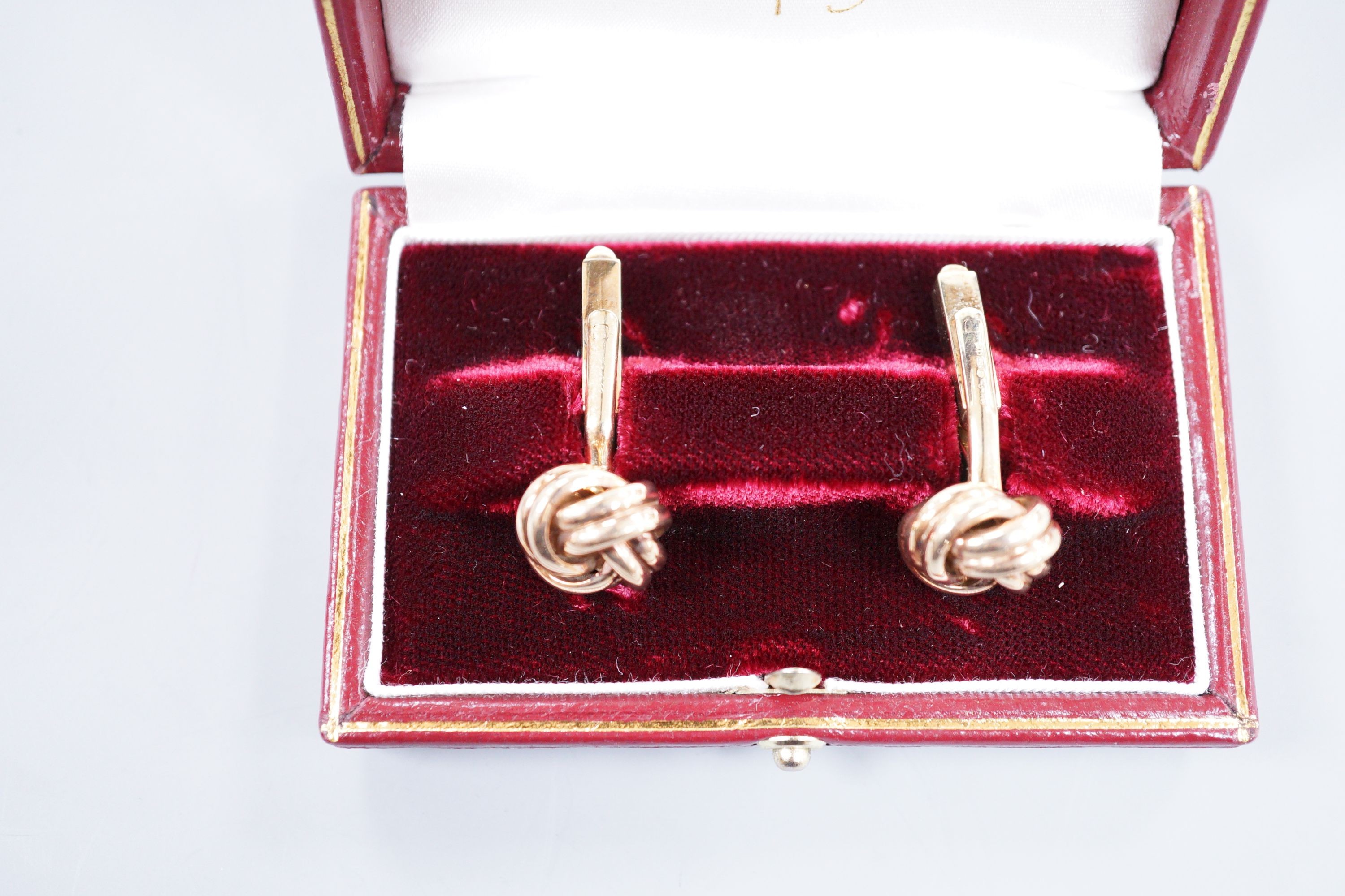 A pair Asprey & Co 9ct gold cufflinks, in original box, 17.6 grams - Image 2 of 3