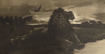 Herbert Thomas Dicksee (1862-1942), etching, 'The Dying Lion', 25 x 47cm with full margins,