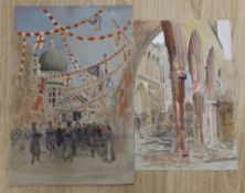 Ernest Thesiger (1879-1961), two watercolours, 'St Paul's during VE Day Celebrations' and 'Holborn