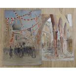 Ernest Thesiger (1879-1961), two watercolours, 'St Paul's during VE Day Celebrations' and 'Holborn