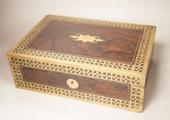 A George IV cut brass banded rosewood writing box, 35cm