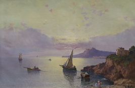 Ensel Salvi, oil on canvas, Italian coastal landscape, signed, 60 x 90cm