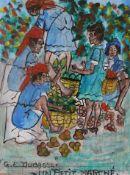 Gervais Emmanuel Ducasse (Haitian, 1903-1988) , ink and watercolour on board, 'Un petit marché',