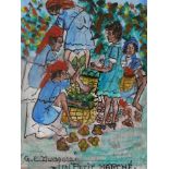 Gervais Emmanuel Ducasse (Haitian, 1903-1988) , ink and watercolour on board, 'Un petit marché',