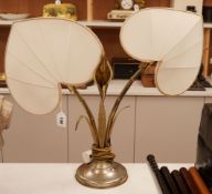 An Art Deco style lily fan-shaped brass lamp, 63cm tall