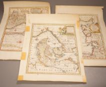 A group of 18th century unframed maps of Europe by Emanuel Bowen, Cassini etc. largest 45 cm X 60