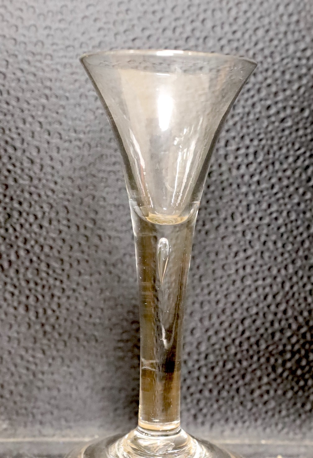 Two 18th century drawn trumpet wine glasses, one with air twist stem, tallest 15.5cm - Image 3 of 3