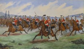 Richard Simkin (1840-1926), watercolour, Cavalry charge, signed and dated 1874, 24 x 40cm