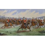 Richard Simkin (1840-1926), watercolour, Cavalry charge, signed and dated 1874, 24 x 40cm