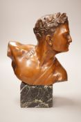 Professor Otto Poertzel (1876-1963) - a bronze bust of an Ancient Greek athlete, on marble base,