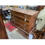 A George III satinwood banded mahogany chest of drawers, width 109cm, depth 52cm, height 90cm