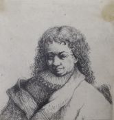 Manner of Rembrandt Van Rijn, etching, Portrait of a gentleman with a lace collar, 6.25 x 6.25cm