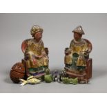 Two 19th century Chinese polychrome wood figures, 14.5cm tall, and other miscellaneous items