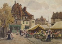 Joseph W. Milliken (1887-1930), watercolour, 'A Market Day Issoudun', signed, 17 x 25cm