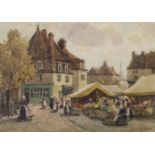 Joseph W. Milliken (1887-1930), watercolour, 'A Market Day Issoudun', signed, 17 x 25cm