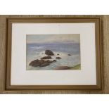 Herbert Harding Bingley (1841-1920), watercolour, Gulls flying over rocks, signed, 17 x 25cm