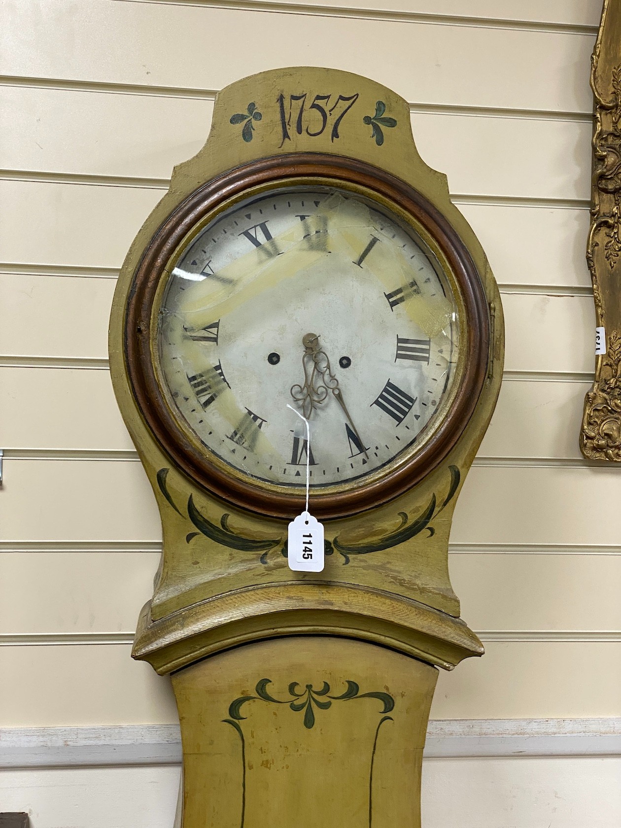 A 19th century French painted pine longcase clock, height 203cm - Image 2 of 2