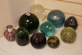 A collection of ten various glass dump weights, paperweights, etc, largest 14.5cm high