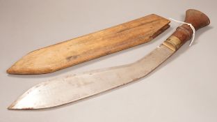 A kukri with hardwood handle and sheath