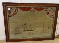 A 19th century wool work tapestry, ships of the Eddy Stone