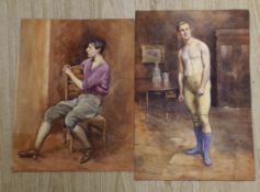 Ernest Thesiger (1879-1961), two watercolours, Portraits of young men, one signed and dated 1910,