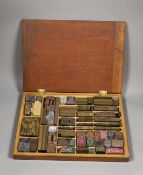 A mahogany cased collection of printing blocks
