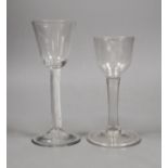 An 18th century air twist cordial glass and a plain stem cordial glass, tallest 16cm