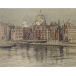 H.S. Ralphs (Wapping Group), watercolour, St Paul's from Bankside, signed and dated 1948, 37 x 47cm