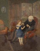 Victorian School, oil on board, Interior with child and grandparent, 22 x 20cm