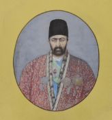 Persian School c.1900, gouache and watercolour on paper, Portrait of a nobleman, 19 x 16cm