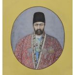 Persian School c.1900, gouache and watercolour on paper, Portrait of a nobleman, 19 x 16cm