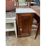 A Victorian mahogany white marble-topped bedside cabinet, width 39cm, depth 33cm, height 78cm