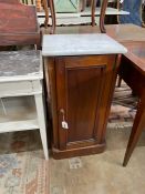 A Victorian mahogany white marble-topped bedside cabinet, width 39cm, depth 33cm, height 78cm
