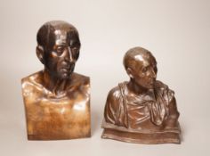 After Ferdinand Barbedienne, a bronze bust of a gent and another unsigned bronze bust of Niccolò